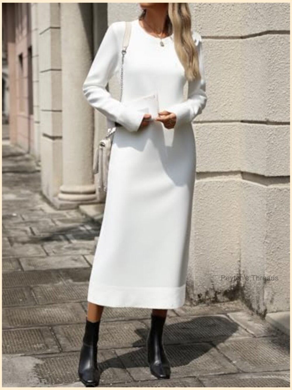 Loose Knitwear Long Sweater Dress for Women Crew Neck Striped Casual - Picture 6 of 6